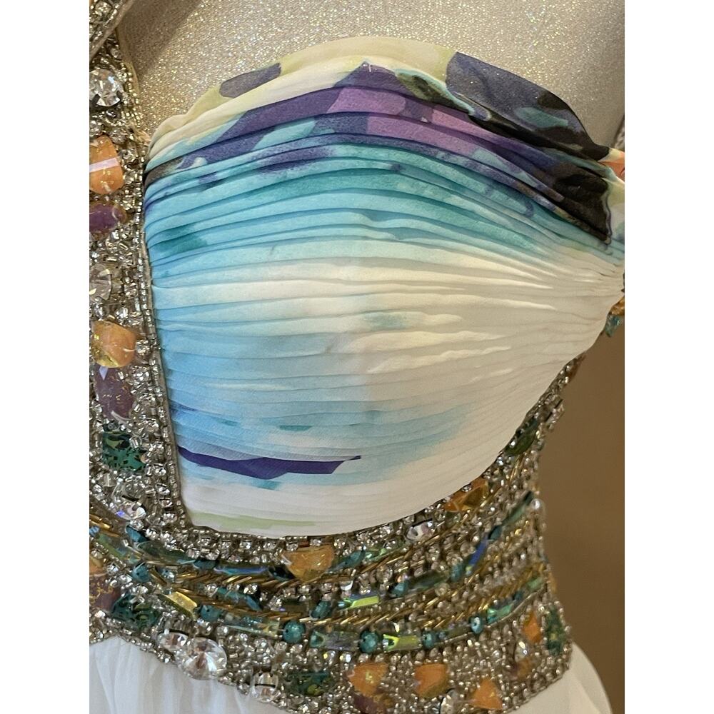 Terani Couture Rhinestone Colorful Floral Halter Neck Prom or Pageant gown Sz 0 - Picture 12 of 16